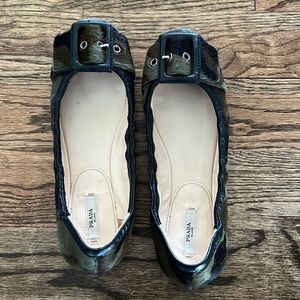 Prada camo fur slides